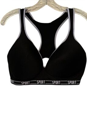Body Form Black No Underwire Racerback Sports Bra 40 DD - New W/O Tag